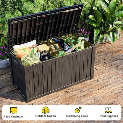 PatioZen 180 Gallon Large Deck Box,Resin Outdoor Storage Box with Lockable for Patio Furniture, Pool Accessories, Garden Tools Waterproof Outside Storage Box, Black