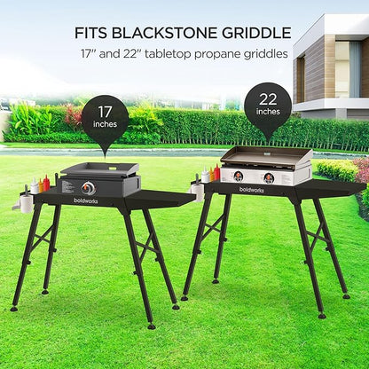 boldworks Griddle Stand for Blackstone Griddle Table Fits Blackstone Table Top Grill 17 Inch and 22 inch Portable with Folding and Height Adjustable Legs