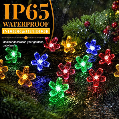 2 Pack 100 LED Solar Flower String Lights, Outdoor Waterproof,Multicolored | Total 33FT Fairy Light, Cherry Blossom Christmas Lights for Garden Yard Fence Patio Christmas Tree Wedding Party Decoration
