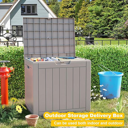 PatioZen 35 Gallon Deck Box Outdoor, Weatherproof Resin Patio Storage Box, Waterproof Outdoor Storage Boxes with Lid Lockable for Cushions, Garden Tools,Grey