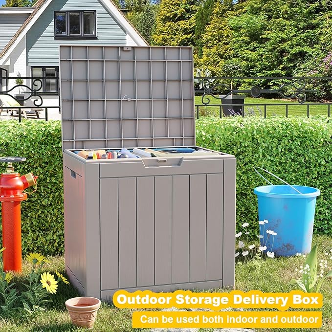 Waterproof Outdoor Storage Box, 30 Gallon Lockable Deck Box, UV-Resistant Outside Storage Bin With Hydraulic Lid For Patio Furniture, Cushion Organizer, Garden Tools, Pool Accessories (Grey