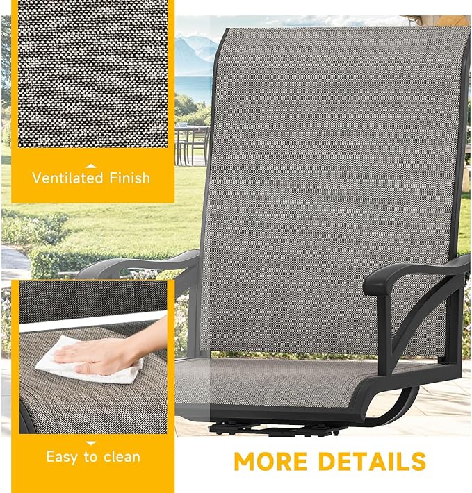 DWVO Swivel Patio Chairs Set of 2, Premium Outdoor Swivel Chairs with High Back Support & Weather-Resistant Fabric, Heavy Duty Patio Swivel Chair for Porch Garden Deck, 360 Degree Rotation, Brown