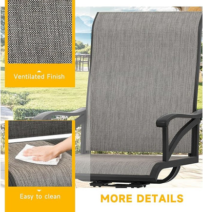 DWVO Swivel Patio Chairs Set of 2, Premium Outdoor Swivel Chairs with High Back Support & Weather-Resistant Fabric, Heavy Duty Patio Swivel Chair for Porch Garden Deck, 360 Degree Rotation, Brown