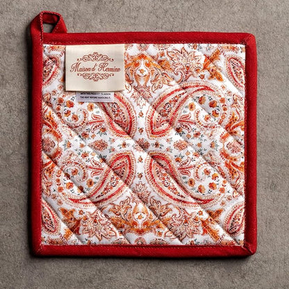 Maison d' Hermine Pot Holders 100% Cotton Heat Resistant Potholders 8" x 8" Hot Pads with Loop for Thanksgiving Christmas Decorations BBQ Cooking Baking Handling Hot Pans (Pack of 1, Orient)