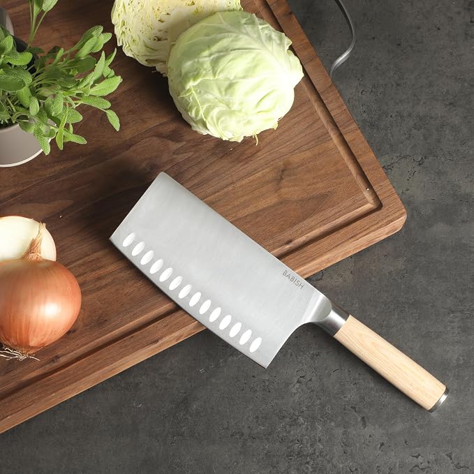 Babish 6.5-Inch Forged Cleaver Knife with Light Pakka Wood Handle – High-Carbon 1.4116 German Steel Full Tang Kitchen Knife for Heavy-Duty Chopping and Slicing