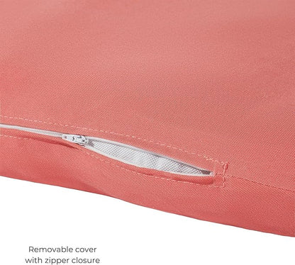 Modern Outdoor Chaise Lounge Cushion with Ties – Durable Polyester Fabric, Channel-Filled Polyfiber Insert, Removable Zippered Cover, Coral