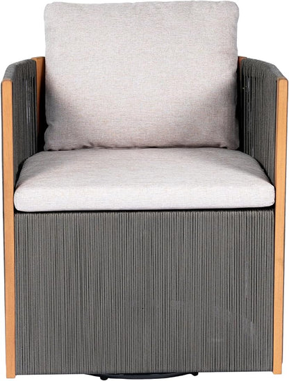 Christopher Knight Home Kato Outdoor Metal & Acacia Wood Frame Swivel Accent Chair with Removable Cushion, 360° Rotating Patio Armchair with Rope Accent, Outdoor Swivel Chair for Garden, Grey