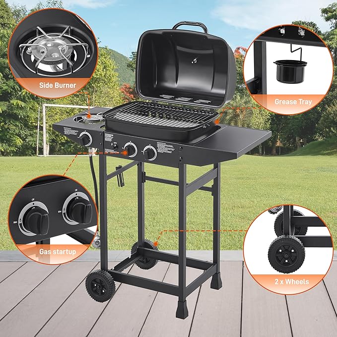 Outdoor Gas Grill with 6 Burners & Side Burner 59000 BTU Stainless Steel BBQ Grill Enamel-Coated Grates Side Tables for Backyard Patio Cooking Charcoal Grills & Smokers,A1