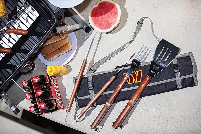 Picnic TIME NFL 3-Piece BBQ Tote & Grill Accessories Set, Outdoor Gril Set with Case, BBQ Spatula, BBQ Fork, and BBQ Tongs, (Black with Gray Accents)
