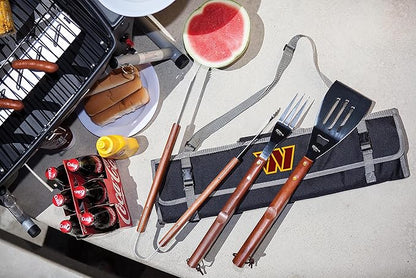Picnic TIME NFL 3-Piece BBQ Tote & Grill Accessories Set, Outdoor Gril Set with Case, BBQ Spatula, BBQ Fork, and BBQ Tongs, (Black with Gray Accents)
