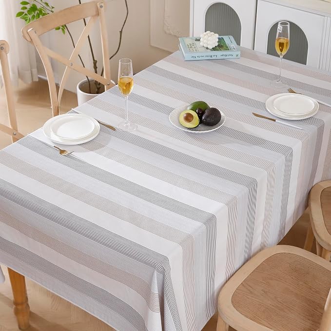 Walrus Heavy Duty Vinyl Tablecloth with Flannel Backing Waterproof Oil-Proof Plastic Table Cloth Stain-Resistant Wipeable Rectangle or Square Table Cover for Indoor and Outdoor (Line,52x70 Inch)