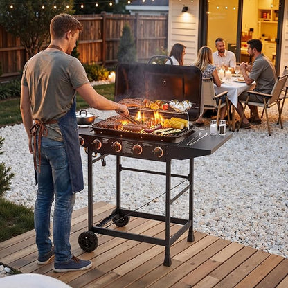 Outdoor Gas Grill with 6 Burners & Side Burner 59000 BTU Stainless Steel BBQ Grill Enamel-Coated Grates Side Tables for Backyard Patio Cooking Charcoal Grills & Smokers,A4