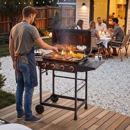 47" Stainless Steel Outdoor Kitchen BBQ Island Grill with LPG Black | 4 Burner 42000 BTU Enamel-Coated Grates and Side Tables for Outdoor Cooking Kitchen and Patio Backyard