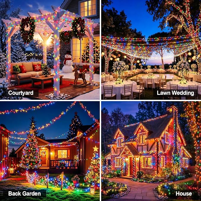 Solar String Lights 2 Pack Total 66FT 200LED Solar Fairy Lights Outdoor Waterproof 8 Lighting Modes Twinkle Lights for Patio, Garden Yard Party Wedding Tree Christmas Halloween Decoration, Multicolor