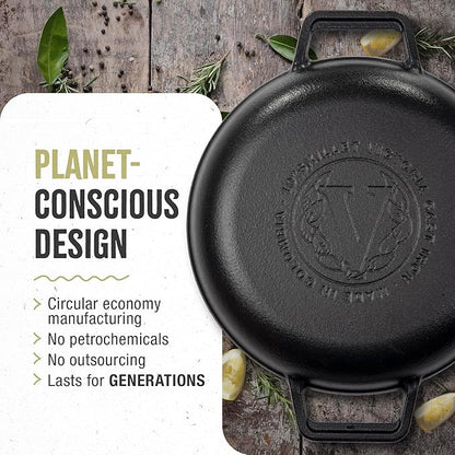 Victoria Cast Iron Round Grill Pan with Double Loop Handles, Made in Colombia, 10 Inches