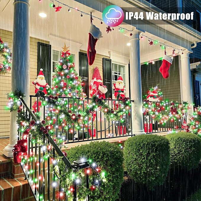300 LED Christmas Lights Outdoor Indoor 100FT String Lights Indoor Clear Wire 8 Modes Plug in Twinkle Fairy Lights for Bedroom Christmas Tree Party Decorations, Red White&Green