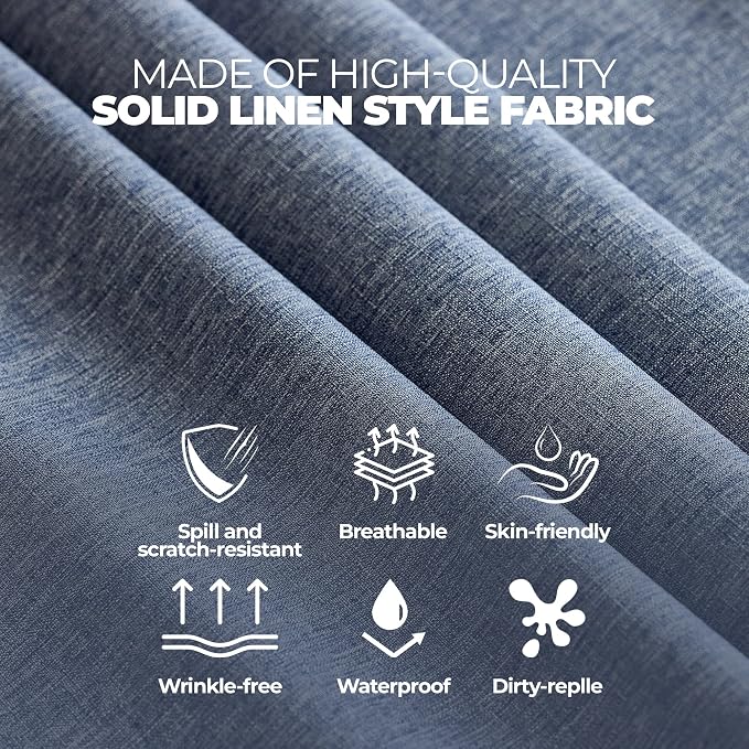 Decorelia Waterproof Round Tablecloth for Round Dining Table, Decorative Rustic Soft Wipeable Table Cloths Cover Indoor Outdoor Use for Holiday,Wedding, Kitchen (70 Inch,Round (4-6 Seats),Denim Blue)