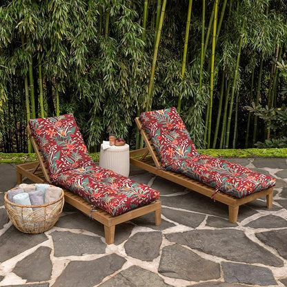 Arden Outdoor Tufted Chaise Cushion, earthFIBER, 22x76, Red Tropical Floral | Plush Comfort, Modern Tuft, Lounge Cushion, Rain-Proof, Fade Resistant, Cushion for Chaise Lounger, Mold and Mildew Resistant