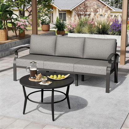 ALAULM Aluminum 3-Seat Patio Furniture Set, Metal Outdoor Furniture Sectional Sofas w/5.1" Cushions for Patio, Backyard, Poolside-Grey
