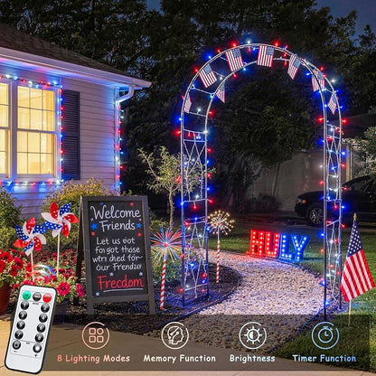 JMEXSUSS 33ft 100 LED Red White and Blue Lights Outdoor, Battery Operated | 4th of July Lights with Remote, 8 Modes Patriotic Decorations for Indoor Outside Independence Day American Flag Holiday