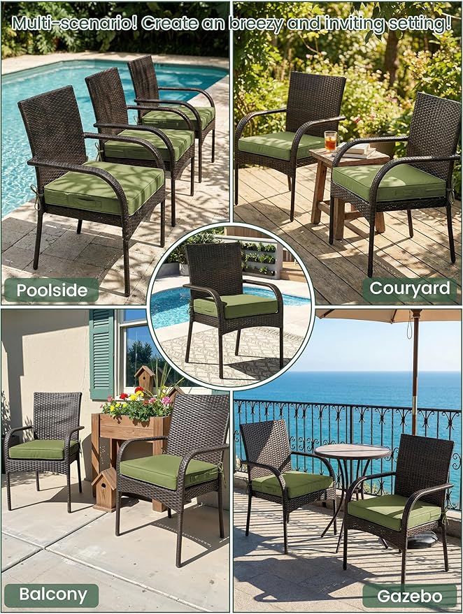 Outdoor Chair Cushion 24 x 24 x 5 Inches Patio Furniture Outdoor Waterproof Seat Cushion, Patio Chair Cushion with Handles and Ties, Square Dining Chair Cushion Set of 4, Light Green