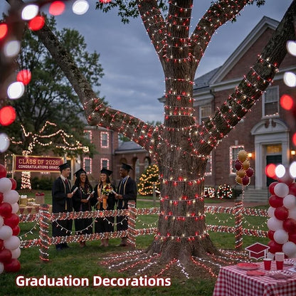 JMEXSUSS 200 LED Red and White String Lights Indoor Outdoor | 66ft Christmas Lights Indoor Clear Wire Plug in for Bedroom Tree Christmas Graduation Party Decorations
