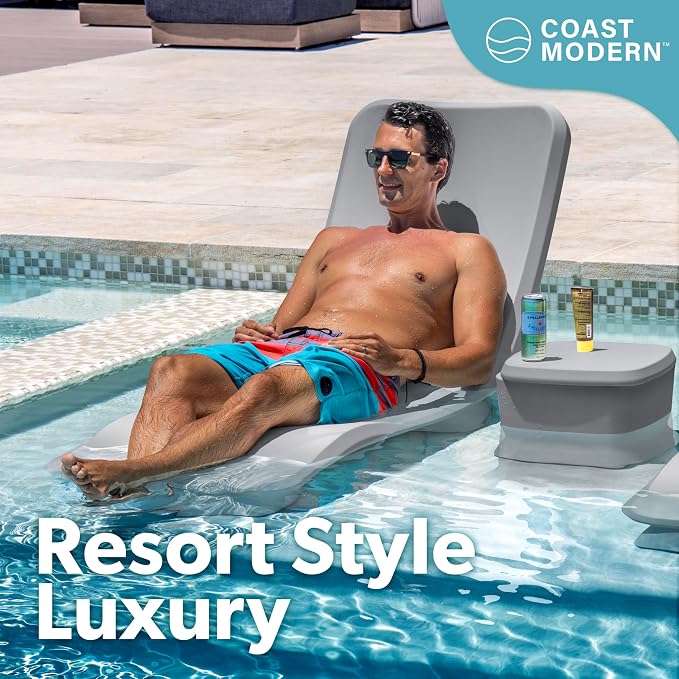 Coast Modern in Pool Lounge Chair - Waterproof & Weighted Chaise Lounger - Outdoor Pool Furniture for Patio or in Baja Shelf - Gray