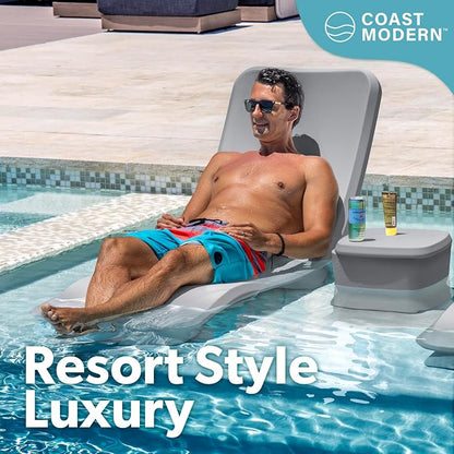 Coast Modern in Pool Lounge Chair - Waterproof & Weighted Chaise Lounger - Outdoor Pool Furniture for Patio or in Baja Shelf - Gray