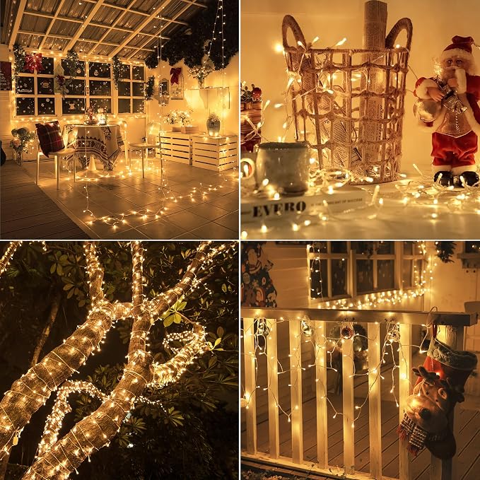 49FT 150 LED Christmas Lights Outdoor Waterproof, Timer & Memory Function, 8 Modes Warm White String Lights Plug in Twinkle Lights for Xmas Tree Holiday Garden Indoor Party Decor