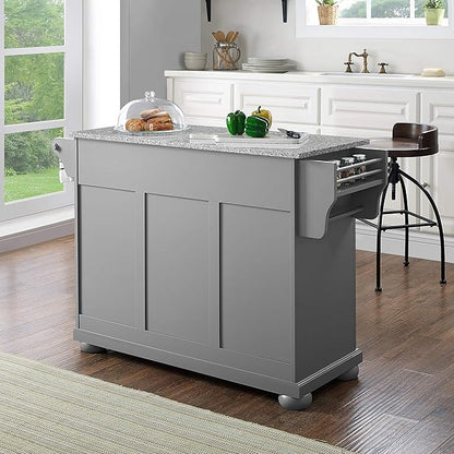 Crosley Furniture Full Size Granite Top Rolling Kitchen Island Storage Cart, Microwave Stand, Spice Rack, Gray