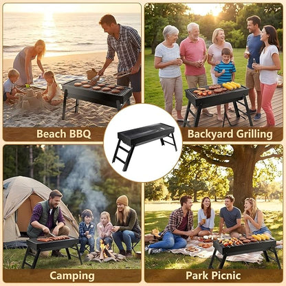 Portable Charcoal Grill, Portable Tabletop BBQ for Outdoor Cooking | Compact Folding Grill for Camping, Hiking, Picnics & Travel | 24”x13”x9” Lightweight Smoky Flavor Grill