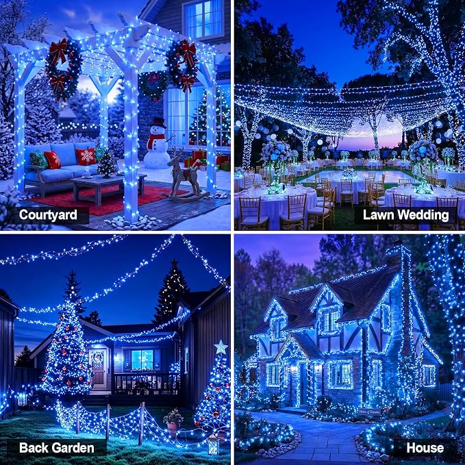 Solar String Lights 2 Pack Total 66FT 200LED Solar Fairy Lights Outdoor Waterproof 8 Lighting Modes Twinkle Lights for Patio, Garden Yard Party Wedding Tree Christmas Halloween Decoration, Blue