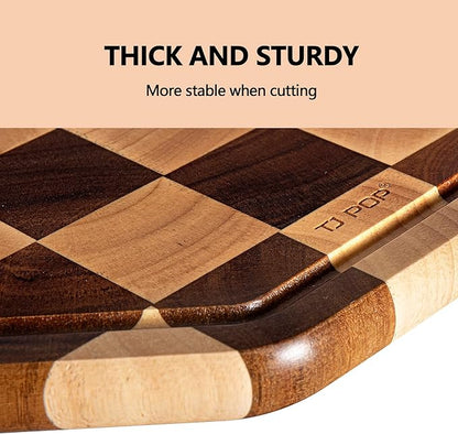 TJ POP End Grain Wood Cutting Board With Juice Groove, Octagon Serving Board For Kitchen, Flippable Charcuterie Board For Cheese, Bread & Fruits, 12x12x0.8 Inch