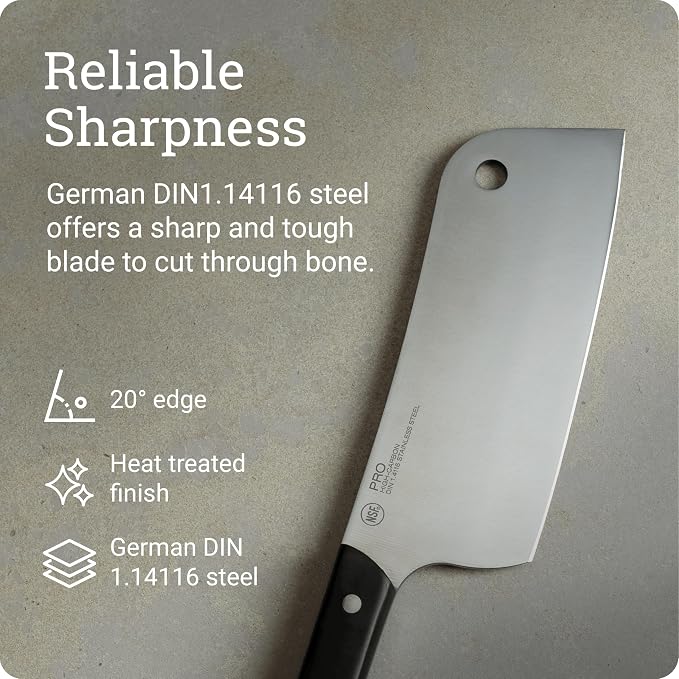 Kai PRO 7" Cleaver | Hand Sharpened Meat Knife, German Din1.14116 Stainless Steel Blade, Full-Tang POM Handle