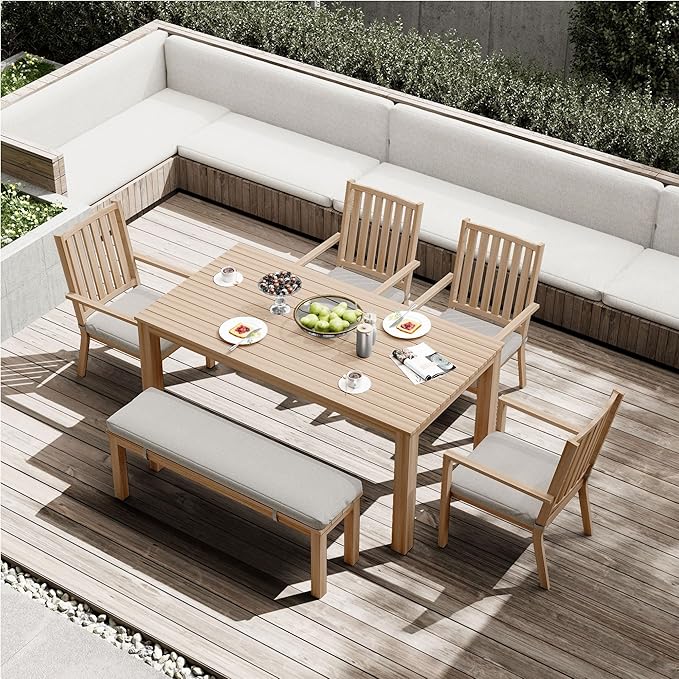 FansaFurn All-Weather Aluminum Outdoor Dining Table, Modern Rectangle Patio Dining Table for Balcony Garden, Brown