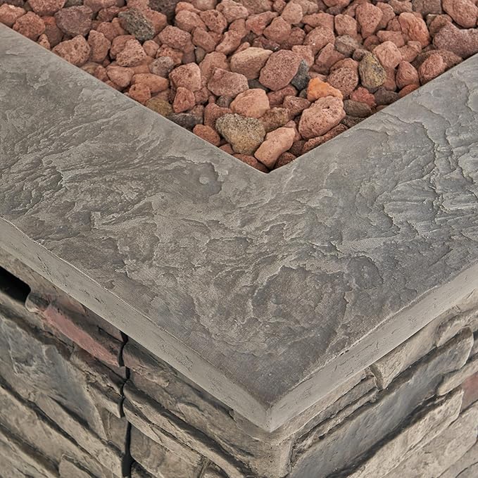32'' Propane Fire Pit Table Hidden Tank Inside, 40,000 BTU Square Outdoor Gas Firepit with Auto-Ignition, Waterproof Cover for Patio Deck, Stone Gray