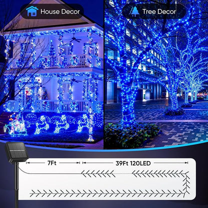 Solar String Lights for Outside, 2-Pack Total 92FT 240 LED Solar Powered Fairy Lights IP65 Waterproof, Outdoor String Light for Patio, Yard, Tree, Balcony, Garden Decorations, Blue