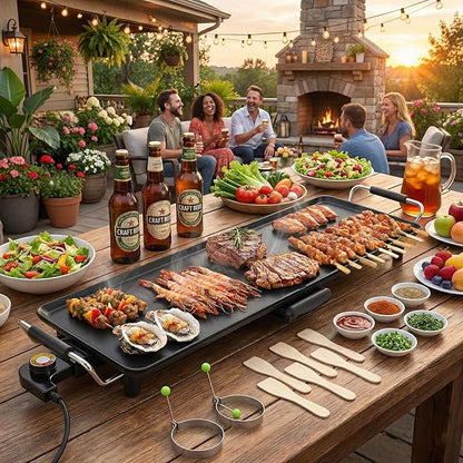 SIMOE 35 Inch Large Electric Griddle, Teppanyaki Grill BBQ with 4-Level Adjustable Temperature, Insulated Handles & Drip Tray, Indoor Outdoor Extra Long Griddle Pan Electric for Party, Home, Camping