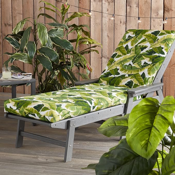 Outdoor Reversible Chaise Lounge Chair Cushion, Tropical White