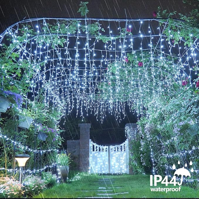 QITONG Icicle Lights for Outside, 66ft 800 LED String Lights Plug in with 8 Modes, Connectable White Icicle Christmas Light Clear Wire Indoor