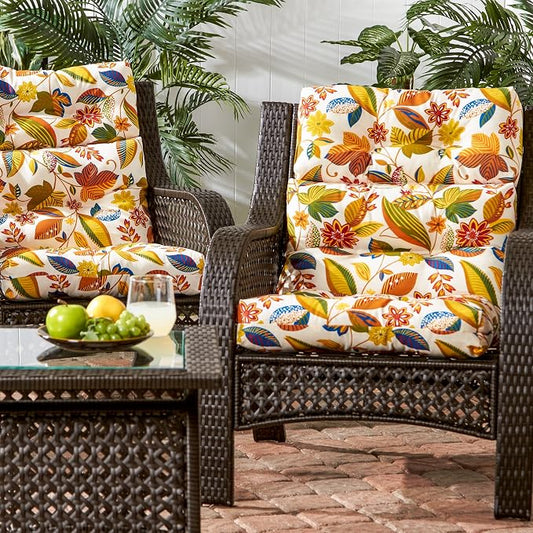 Greendale Home Fashions Outdoor 44 x 22-inch High Back Chair Cushion, Set of 2, Foliage 2 Count