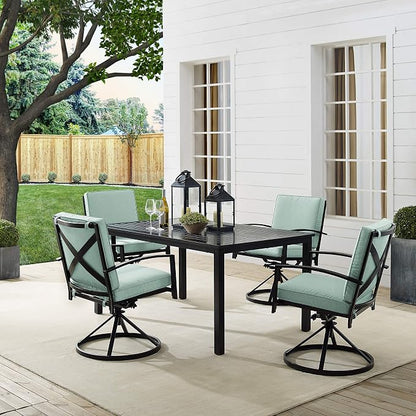 Crosley Furniture Kaplan 5-Piece Outdoor Dining Set for 4, Patio Table and Chairs for Backyard, Deck, Oiled Bronze with Mist Cushions