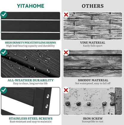 YITAHOME Wood-Grain Textured Resin Outdoor Dining Chairs, Heavy Duty All-Weather Patio Chairs for Garden, Backyard, Poolside, Black, Max Load 330 LBS, Sturdy Patio Furniture Chair, 2 PCS