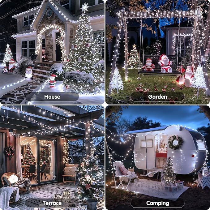 JMEXSUSS 800 LED White Christmas Lights, Plug in Christmas Tree Lights | 272ft, 8 Modes, Remote Control, Green Wire, Waterproof Led Christmas String Lights Outdoor for Indoor Xmas Party Tree Decor