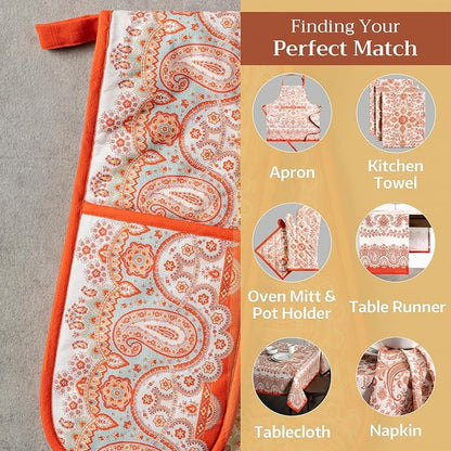 Maison d' Hermine Double Oven Mitts 100% Cotton Double Oven Glove (7"x35") | Heat Resistant BBQ Cooking Gloves with Loop Baking Kitchen Home Hotel Farmhouse Thanksgiving Christmas - Cachemire