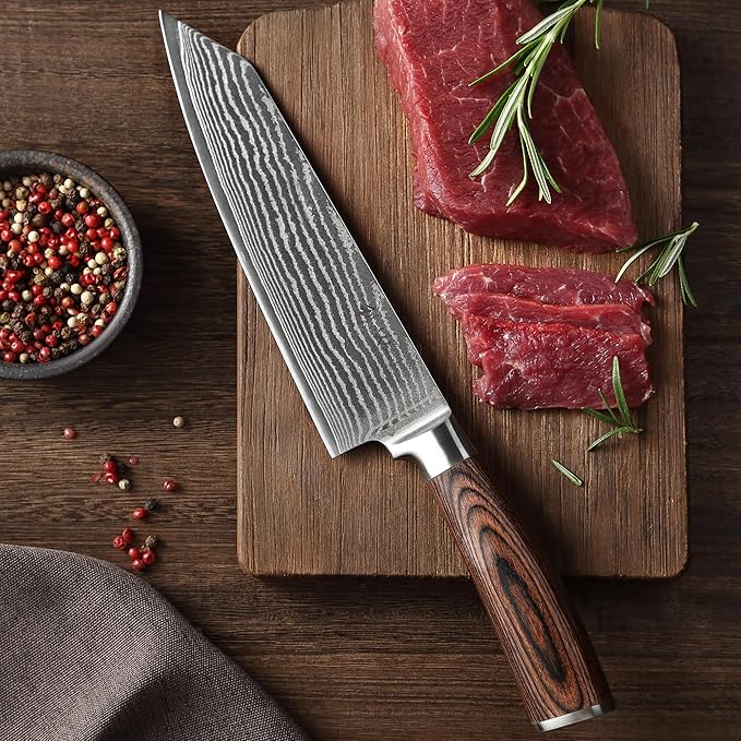 Wakoli EDIB Damascus Kiritsuke Chef Knife – 7.9-Inch Japanese Style Kitchen Knife | Genuine 67-Layer Damascus Steel Blade with VG10 Core | Ergonomic Pakkawood Handle | Professional Cooking Knife