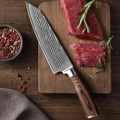 Wakoli EDIB Damascus Kiritsuke Chef Knife – 7.9-Inch Japanese Style Kitchen Knife | Genuine 67-Layer Damascus Steel Blade with VG10 Core | Ergonomic Pakkawood Handle | Professional Cooking Knife
