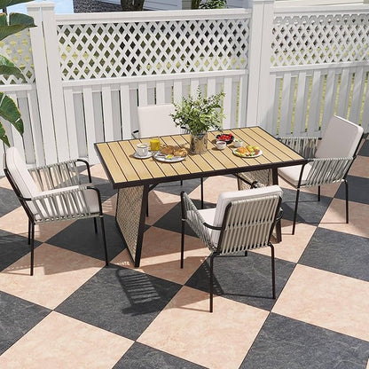YITAHOME Outdoor Patio Dining Set 5-Piece 59.1" * 34.3" Outdoor Table and Chairs Patio Dining Furniture Sets for 4 with Stackable Chairs and Cushions Outdoor Dining Table Set for Garden Lawn Porch
