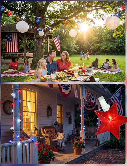 35 LED Patriotic Star String Lights, 13.6FT 4th of July Red White and Blue String Light with LED Mini Bulbs, Waterproof Connectable Independence Day Lights for Home Patio Garden Yard Memorial Day