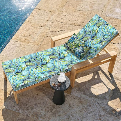 LVTXIII Outdoor Chaise Lounge Cushion 72x21x3 Inch, Water-Repellent Patio Seat Cushion with Ties & Hidden Zipper, Thick Foam Pad for Lawn Chair, Poolside, Patio Furniture, Paisley Lapis Green